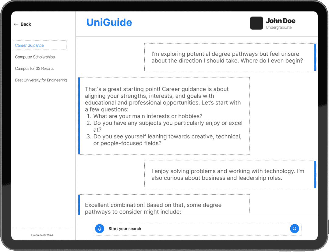 UniGuide App Interface
